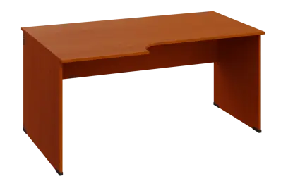 ERL 28 - 166 stůl kancelářský, rohový, levý, dřevěná podnož, deska 25 mm, široký 1600 mm, třešeň šumavská